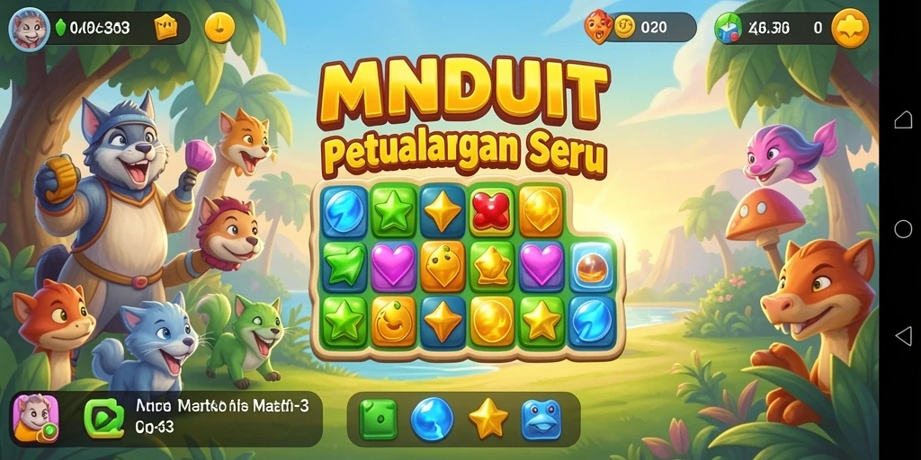 Tampilan gameplay seru dari MNDUIT dengan kombinasi warna yang menarik.