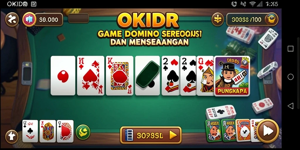 Screenshot utama OKIDR yang menampilkan gameplay seru domino.