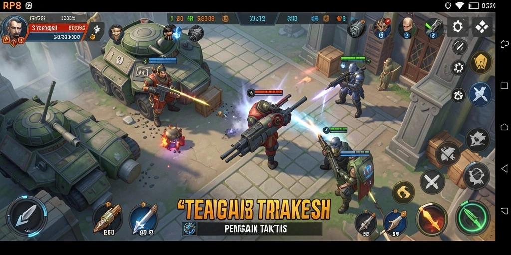 Screenshot gameplay RP8 menampilkan pertempuran strategi yang mendebarkan.